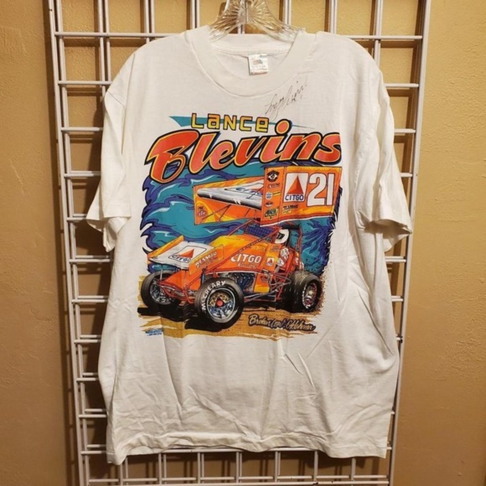 Vintage 90s Lance blevins‎ Signed racing T-shirt